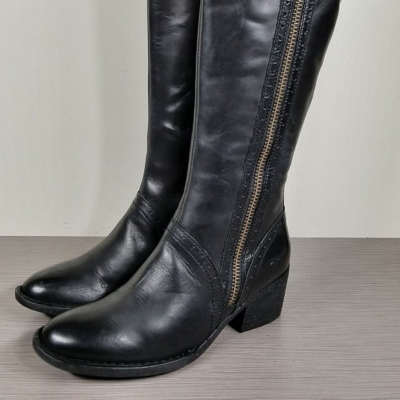 Born Poly Riding Boot, Black Leather Brogue Detailed, Womens Size 6.5 - Picture 5 of 15
